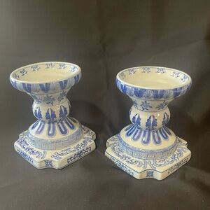 Andrea By Sadek Blue and White Candle Holders